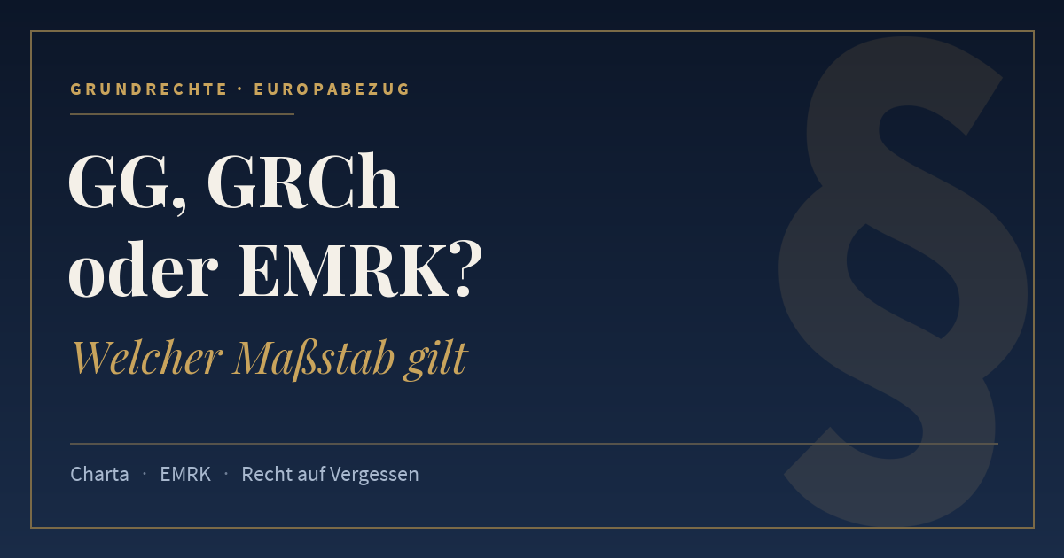 GG, GRCh oder EMRK?, Welcher Maßstab gilt. Schlagworte: Charta, EMRK, Recht auf Vergessen.