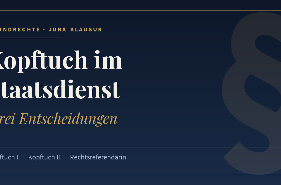 Kopftuch im Staatsdienst, Drei Entscheidungen. Schlagworte: Kopftuch I, Kopftuch II, Rechtsreferendarin.