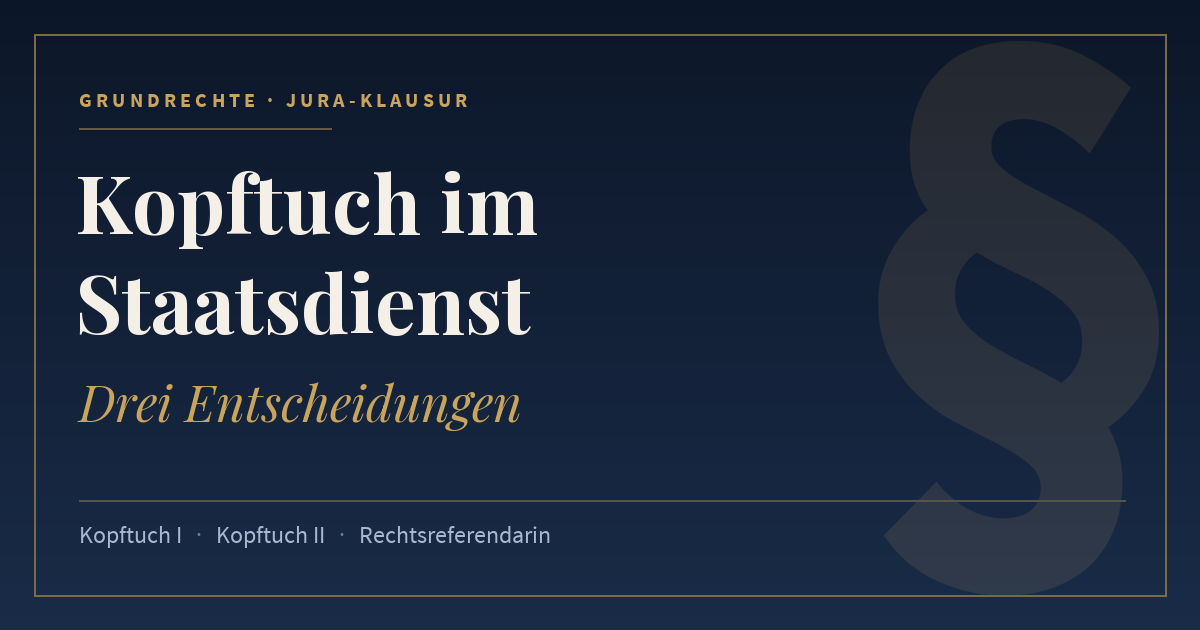 Kopftuch im Staatsdienst, Drei Entscheidungen. Schlagworte: Kopftuch I, Kopftuch II, Rechtsreferendarin.