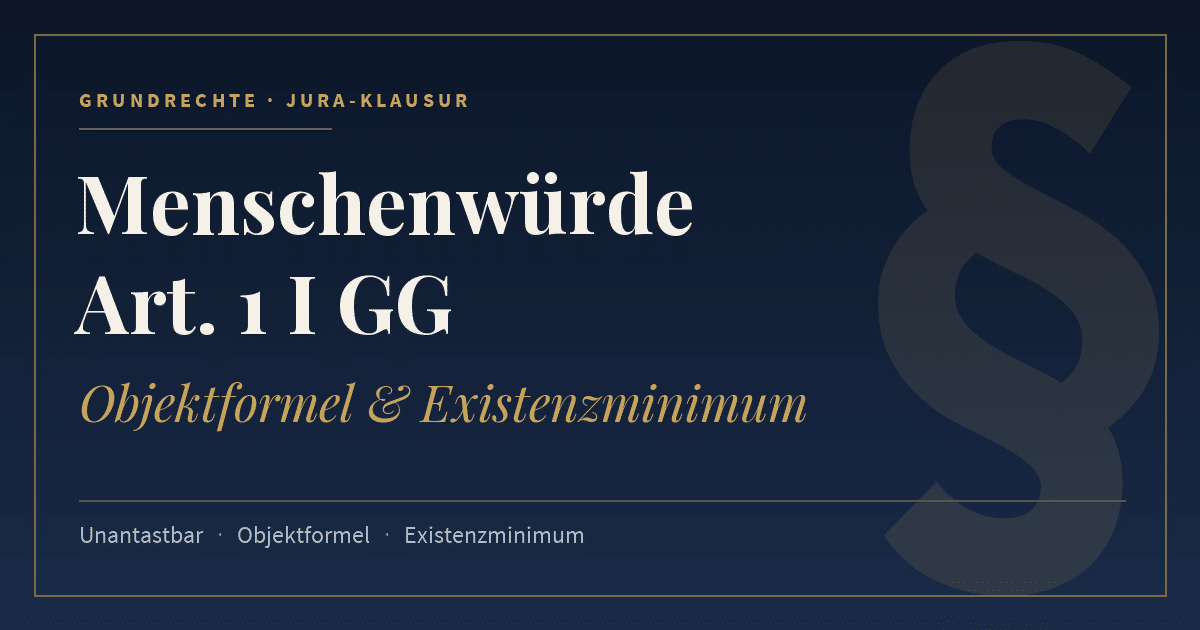 Menschenwürde Art. 1 I GG, Objektformel & Existenzminimum. Schlagworte: Unantastbar, Objektformel, Existenzminimum.