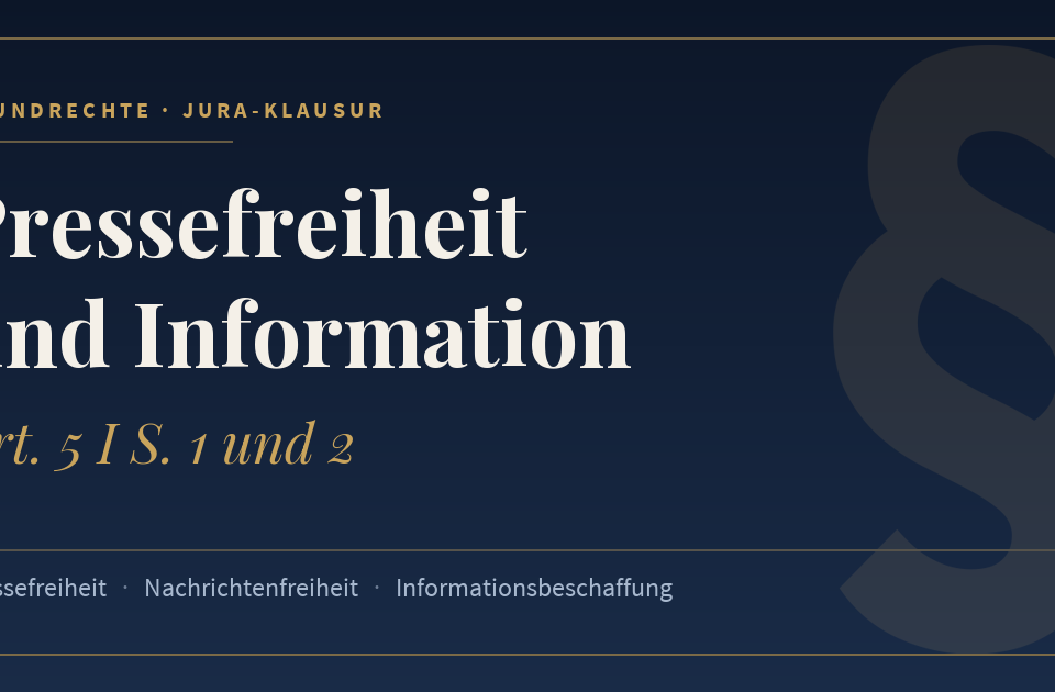 Pressefreiheit und Information, Art. 5 I S. 1 und 2. Schlagworte: Pressefreiheit, Nachrichtenfreiheit, Informationsbeschaffung.