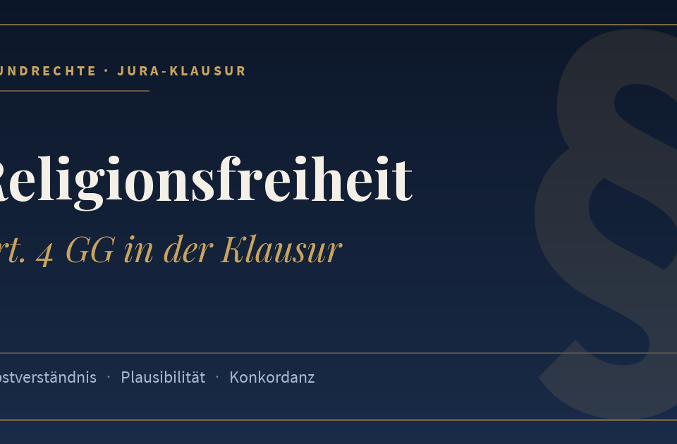 Religionsfreiheit, Art. 4 GG in der Klausur. Schlagworte: Selbstverständnis, Plausibilität, Konkordanz.