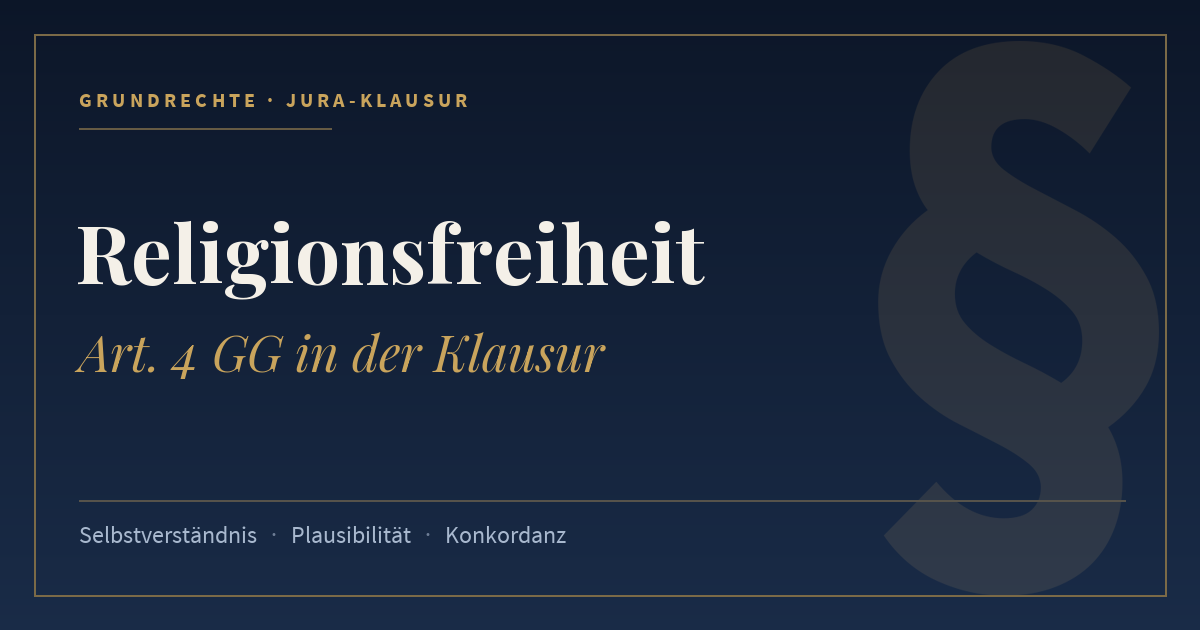 Religionsfreiheit, Art. 4 GG in der Klausur. Schlagworte: Selbstverständnis, Plausibilität, Konkordanz.