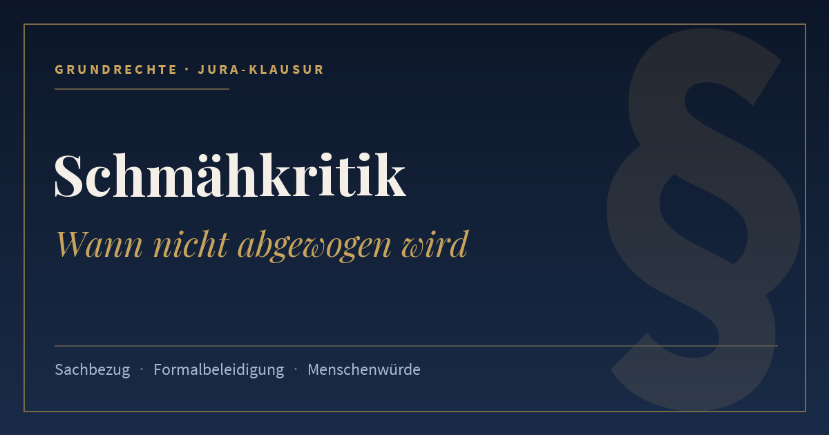 Schmähkritik, Wann nicht abgewogen wird. Schlagworte: Sachbezug, Formalbeleidigung, Menschenwürde.
